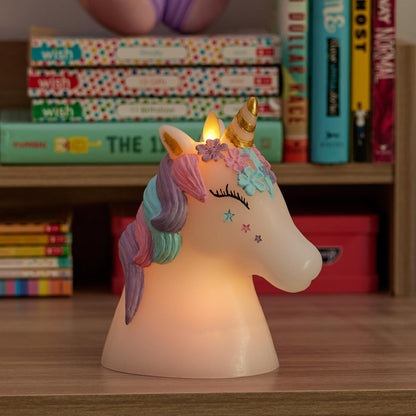 Luminara Flameless Unicorn Figural Color Changing LED Candle, 6.3" x 6.7", Battery Operated w/ 18 Button Remote Control, Real Wax, Unscented Safe
