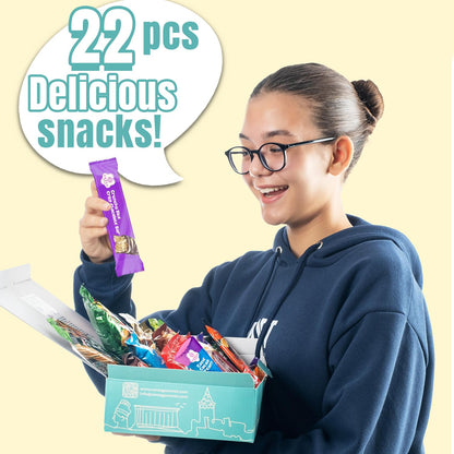 International Exotic Snack Box Variety Pack, 22 Count Premium Foreign Rare Snack Food Gifts with Suprise Item for Fun, Mystery Box of Snacks, European Snacks for Adults and Kids for Christmas Thanksgiving and More