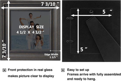 LaVie Home 5x5 Picture Frames - Rustic Wood Grain Photo Frame Set with HD Glass | 3 Assorted Colors