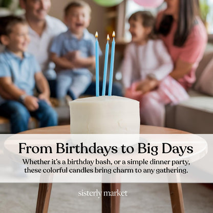 Sisterly Market 20 Count Tall Skinny Blue Solid Birthday Cake Candles for Birthday Wedding Party Cakes Decorations