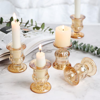 Letine Gold Candlestick Holders Set of 12-2.5" H Taper Candle Holders Bulk -Gold Glass Candle Holder for Valentine's Day, Christmas, Rustic Wedding Centerpieces, Party Decor