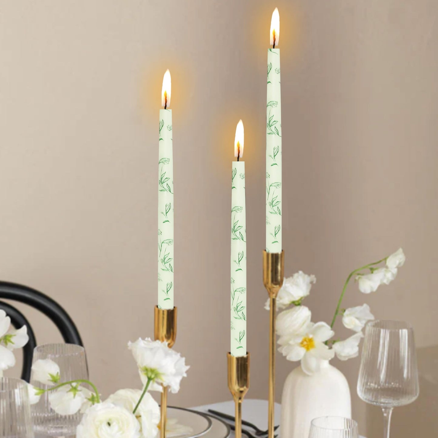 10 Inch Taper Candles Printed Candlesticks Handmade Unscented Smokeless,2pcs Tapered Candless Candle Sticks for Wedding Home Decoration(Grass)