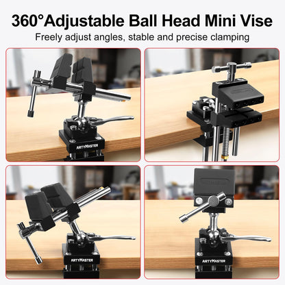 ArtyMaster 360° Rotating Bench Vise with Quick-Release Ratchet Wrench - Versatile Woodworking & Pipe Vise for Home Improvement - 4 Inch Workbench Vise for Carving, Repair & DIY Projects (WT117A)