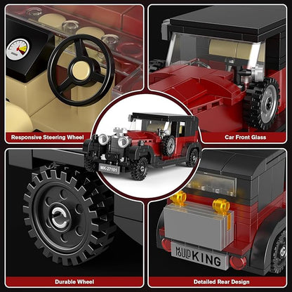Mould King 27101 Vintage Car Building Sets 319+ Pcs MOC Racing Car Building Kit with Display Case Collectible Vehicle Model Building Blocks Toy for Boys/Teens/Adult