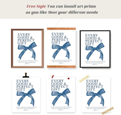 LARTSFRO Coquette Navy Blue Bow Wall Art - Aesthetic Decor for Teen Girls | Set of 4 Unframed 10x8 Inch Prints