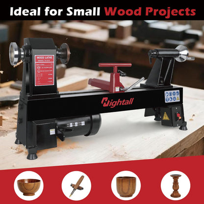 Wood Lathe Machine, 12 x 18 inch, 550W 3/4HP, 5 Speed Settings 680-2770 RPM,Benchtop Lathe with MT2 Drive/Live Center