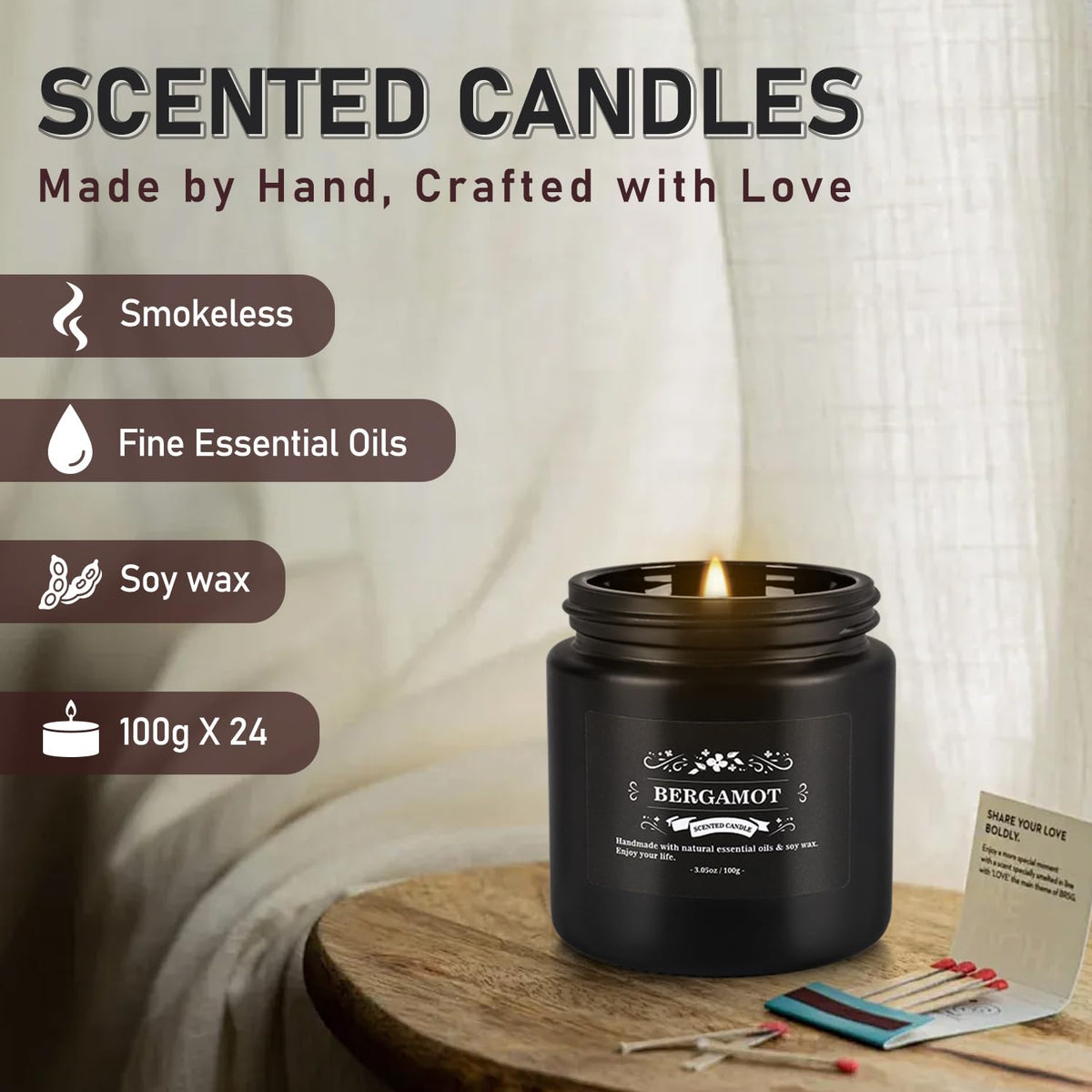 24PCs Black Scented Candles - Men Candle Gift Set, Soy Wax Candle for Parties, Yoga,and Home Decor, Indoor Outdoor 3.05Oz