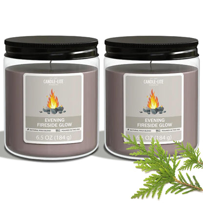 Candle-Lite 2 Pack Scented Candles, Evening Fireside Glow, 6.5 oz Jar, Proudly Poured in The USA, Aromatherapy Candle Set, Single-Wick with 40 Hours of Burn Time, Ideal Gift for Men and Women