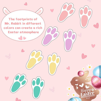 Zonon 20 Pairs of Easter Bunny Stickers Bunny Paw Prints Footprints Floor Clings Decals Rabbit Footprints Rabbit Paw Stickers for Floor Ceiling Window Wall Easter Day Party Supplies, 4 Colors
