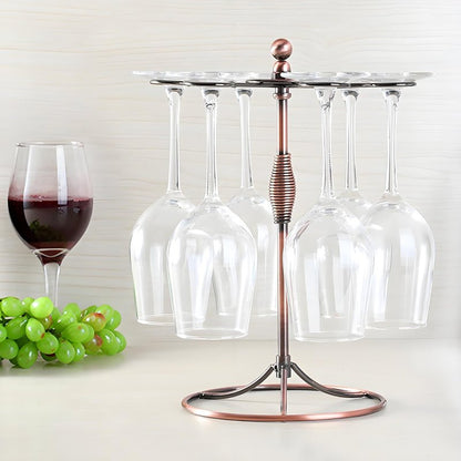 GeLive Bronze Wine Glass Holder Stand, Antiqued Countertop Freestanding Stemware Drying Rack, Artistic Tabletop Glass Display Hanger With 6 Hooks for Home and Bar Storage