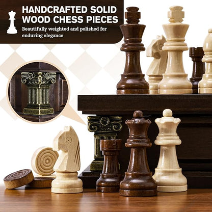 Peradix Magnetic Chess Set with 2 Built-in Storage Drawers 12 inch Wooden Strategy Board Games 2 Extra Queens Travel Magnet Chess Game for Adults Kids and Family Game Night Gift Package