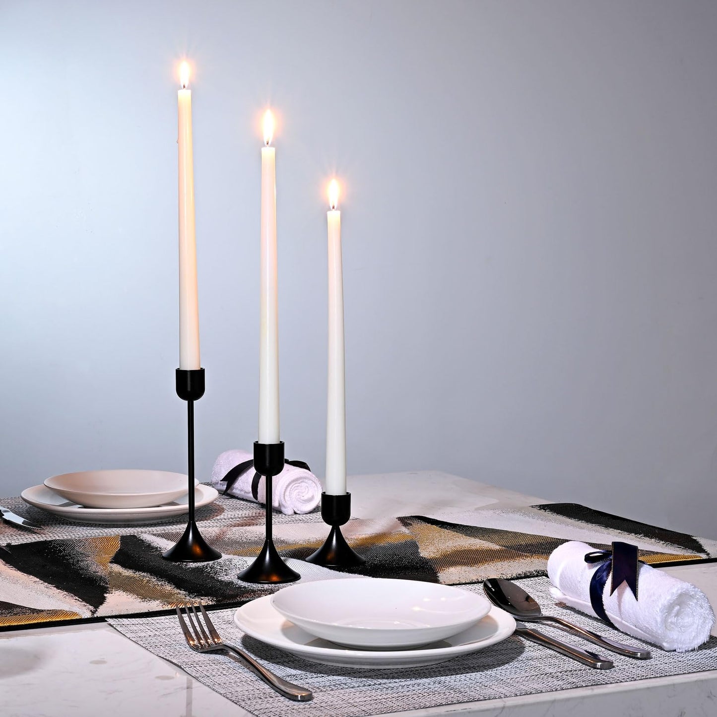 idyllictime Candle Holder Metal Heavy Base for Room Décor Christmas Decorations Party Wedding Halloween Black, 1 Set (3 Pcs)