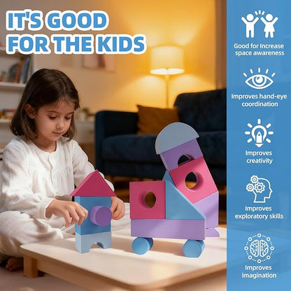 Large Building Foam Blocks for Toddlers EVA Stacking Foam Building Blocks Toy Set Non-Toxic Washable Early Learning Construction Toys &amp Gifts for Kids Boys &amp Girls (Pink Pieces 30)