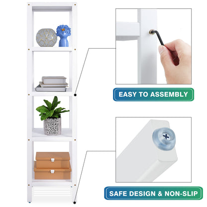 SMIBUY Bathroom Storage Shelf, 4-Tier & 5-Tier Bamboo Rack Organizer, Multifunctional Shelving Unit for Living Room Bedroom Kitchen (White)
