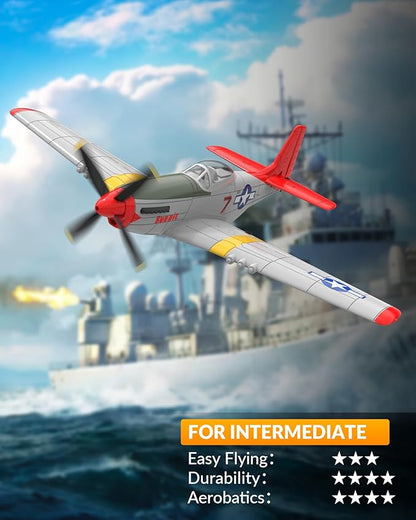 VOLANTEXRC RC Plane 4 Channel Remote Control Airplane Fighter RTF with 6-Axis Gyro 3 Modes &amp Aerobatics Easy to Fly 2.4GHz Radio Controlled Aircraft for Beginners &amp Adults P51D Mustang Re