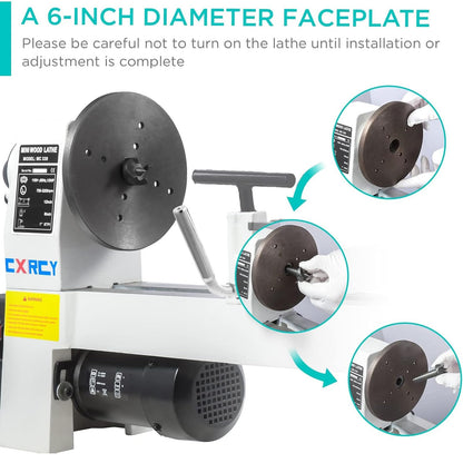 CXRCY Wood Lathe, 8" x 12" Mini Benchtop Wood Lathe Machine 1/3 HP Infinitely Variable Speed 750-3200 RPM with 2 Tool Rests, Lathe Chisel, Goggle for Woodworking, Woodturning
