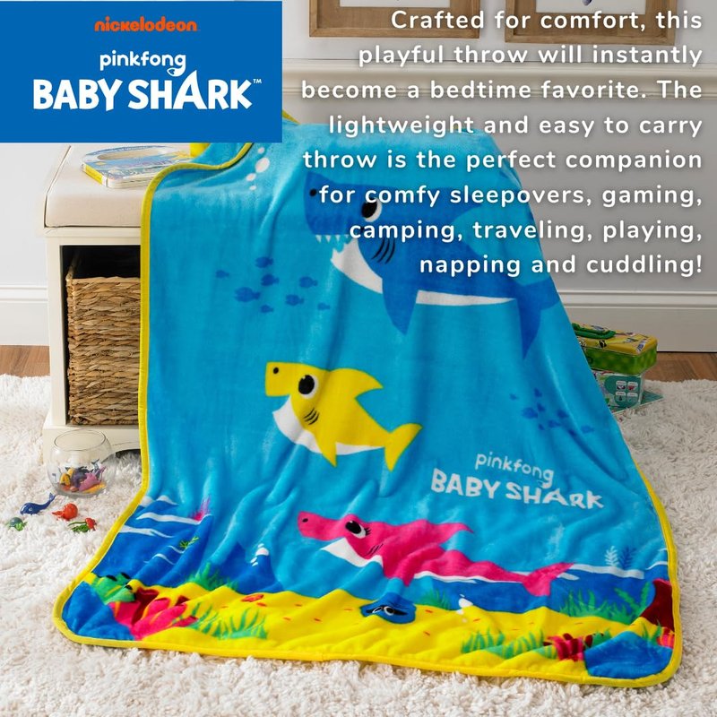 Baby Shark Kids Bedding Super Soft Silk Touch Throw, 40 in x 50 in, (Official Licensed Product) by Franco