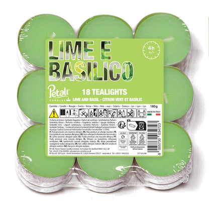 Price's Petali Range Lime and Basil Pack of 18 Scented Tea Lights Candle for Home & Events | 4 Hour Burn Time Scented Candles for All Occasions | Long Burning Tealights Gifts for Women & Men