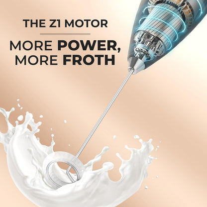 Zulay Kitchen Milk Frother Wand - Ultra-Fast Handheld Drink Mixer with 4 AA Duracell Batteries | Metallic Black