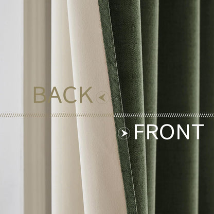 MIULEE Blackout Linen Textured Curtains - Thermal Insulated Olive Green Drapes | 52 x 84 Inch (2 Panels)