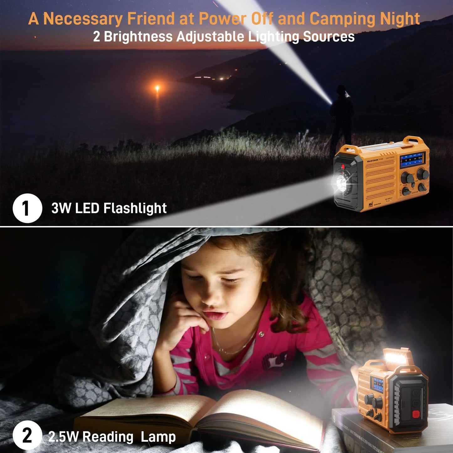 Eoxsmile Emergency Radio with NOAA Weather Alert– 5000mAh Solar Hand Crank Portable AM/FM Shortwave Radio, Rechargeable Battery, USB Charger, Flashlight, SOS Alarm for Home Outdoor Hurricane Survival