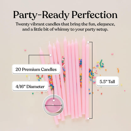 Sisterly Market 20 Count Tall Skinny Pink Solid Birthday Cake Candles for Birthday Wedding Party Cakes Decorations