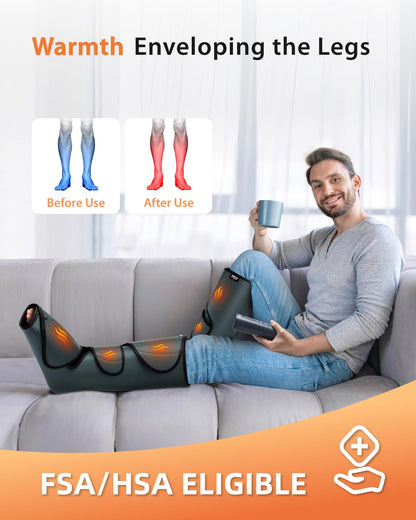 CINCOM Leg Massager with Heat and Compression, Legs Massage for Circulation and Pain Relief FSA HSA, Heating Calf Leg Air Compression Massager Help with Relief Edema RLS
