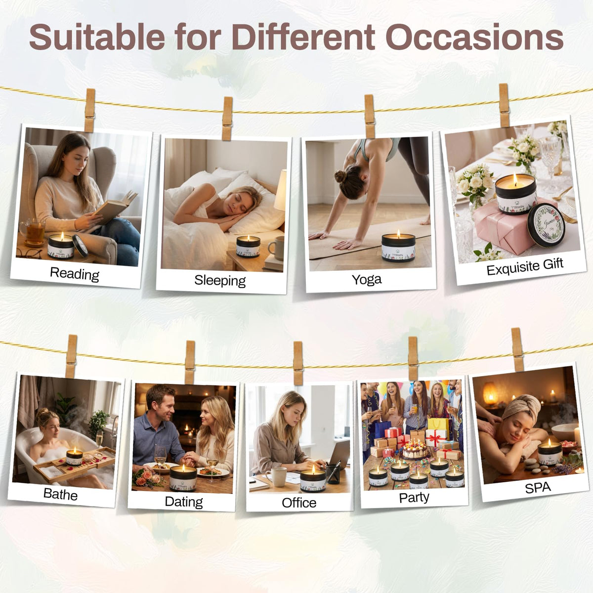 TTRWIN Relaxing Scented Candles Gift Set - 6 Natural Soy Wax Candles for Cosy Home, Aromatherapy Soy Candles in Jars, Stress Relief and Gifts, Christmas, Birthday, Spa Scents for Women, Men