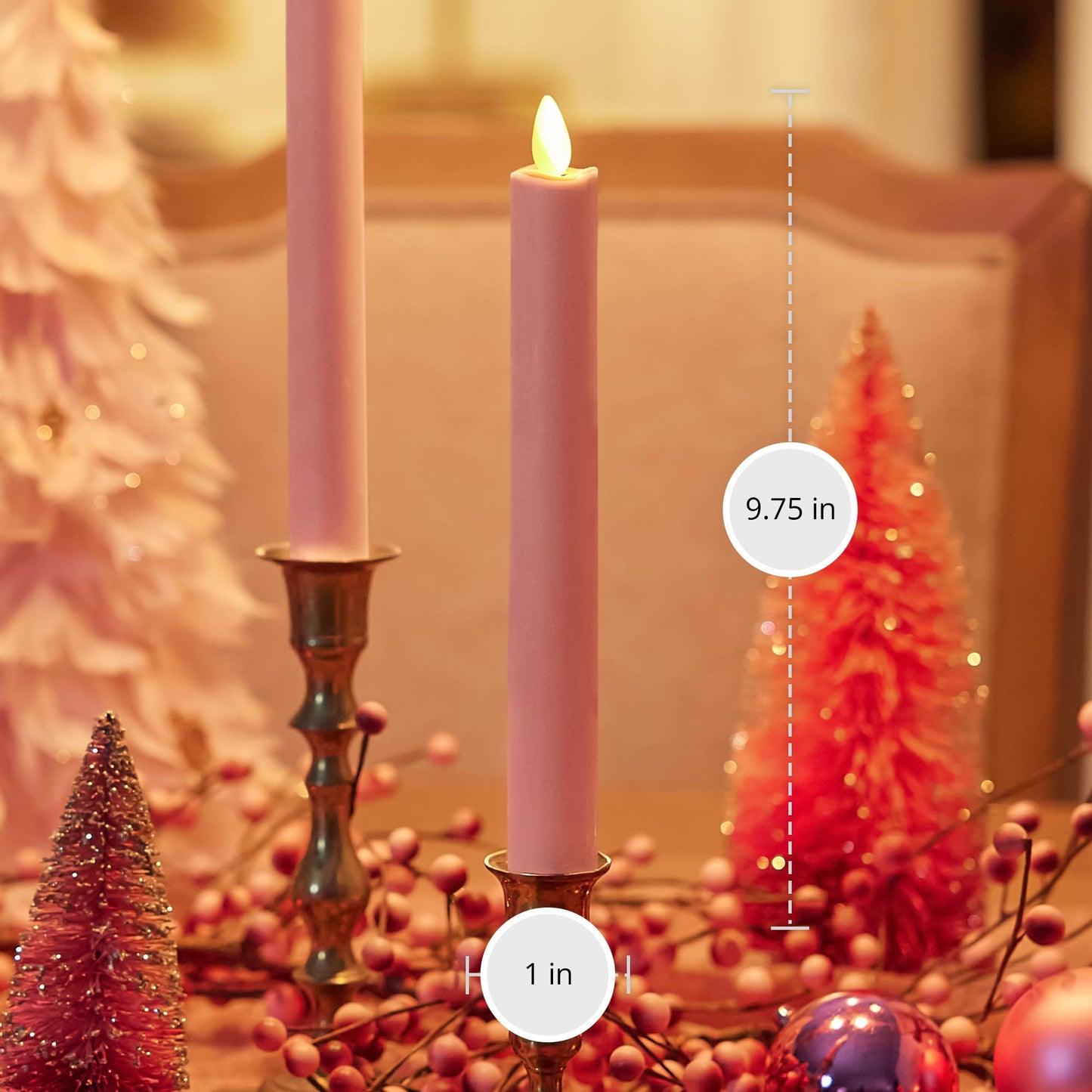 Luminara - Flameless Battery Operated Taper Candle - Rose Tan - Pack of 2-1x9.75 - LED Flickering Flame - Realistic Safe for Home Kids and Pets
