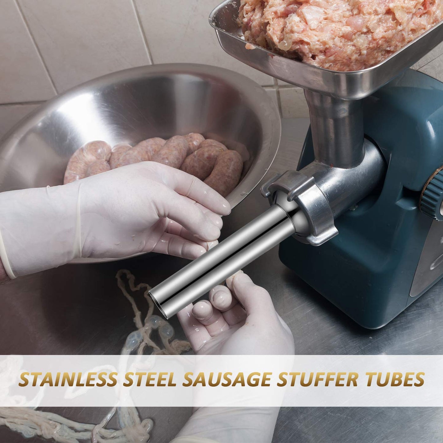 3 Pieces Sausage Stuffer Tubes Stainless Steel Grinder Stuffer Tubes for Size 5 Meat Food Grinder, 3 Sizes