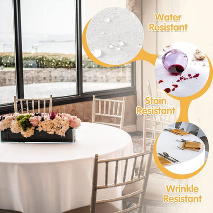 BRILLMAX 6 Pack White Round Tablecloths 120 Inch for 60” Tables - 150 GSM Polyester Fabric, Floor Length Drop, Water, Stain & Wrinkle Resistant Cloth Cover for Wedding Reception Banquet Dining