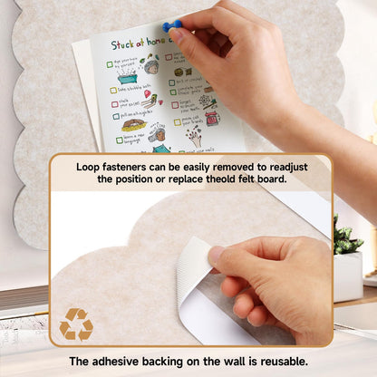 Scalloped Felt Bulletin Board 24" x 18" Cork Board Alternative,Decorative Felt Pin Board Foldable Cork Boards for Walls Self-Adhesive Cork Board for Home Office Classroom Pin Board (Oatmeal) 2pack