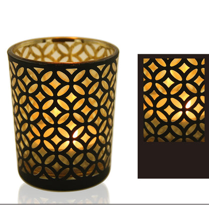 Candlestick Holders 4PCS Candle Holder Gold Cup Candlestick Column with Geometric Patterns Desktop Tealight Holder for Table Christmas Party Decoration Candle Holders