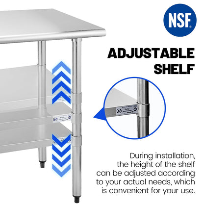 Hally Stainless Steel Table for Prep & Work 24 x 12 Inches, NSF Commercial Heavy Duty Table with Undershelf and Galvanized Legs for Restaurant, Home and Hotel