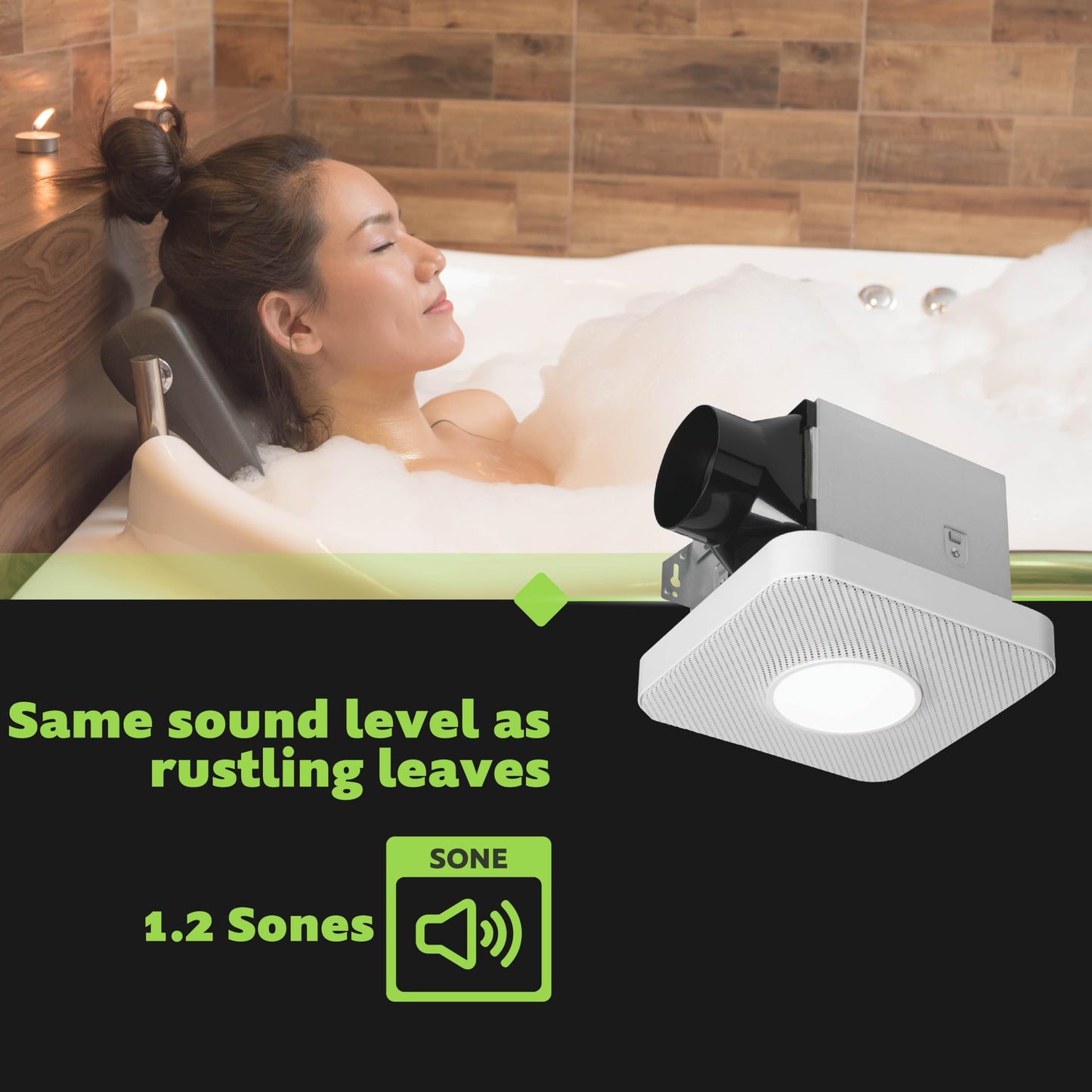 Homewerks 7130-40-BT DC Bathroom Fan with Light and Bluetooth Speaker 90-CFM 1.2 Sones White Easy Install, 4000 Kelvin Cool White Light