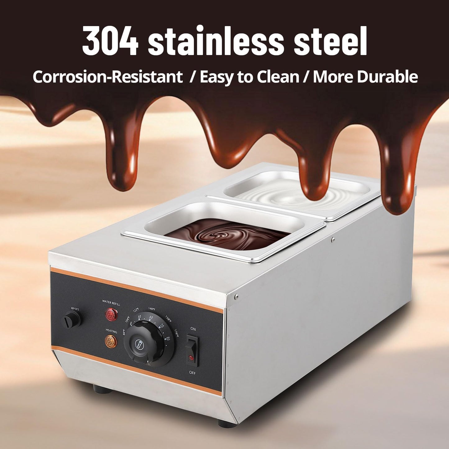 GarveeHome Chocolate Tempering Machine - 1.58 QT *2 Tanks, 6 LBS Capacity, TEMP Control 86~185℉, 800W Stainless Steel Electric Commercial Food Warmer for Chocolate/Milk/Cream Meltingream Melting