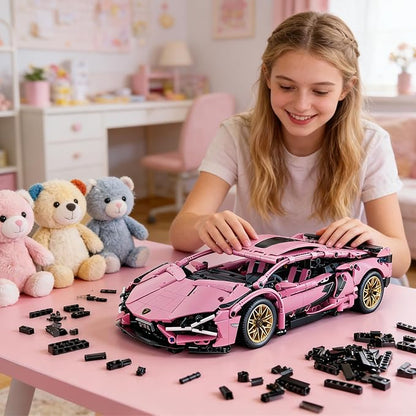 Race Car Building Block Set – 1:14 Pink Sport Speed Technical Supercar Model Kit 1314 PCS Collectible Challenging Vehicles Toys Birthday Gifts for Adults Boys Teens Age 8-12 8-14 14+