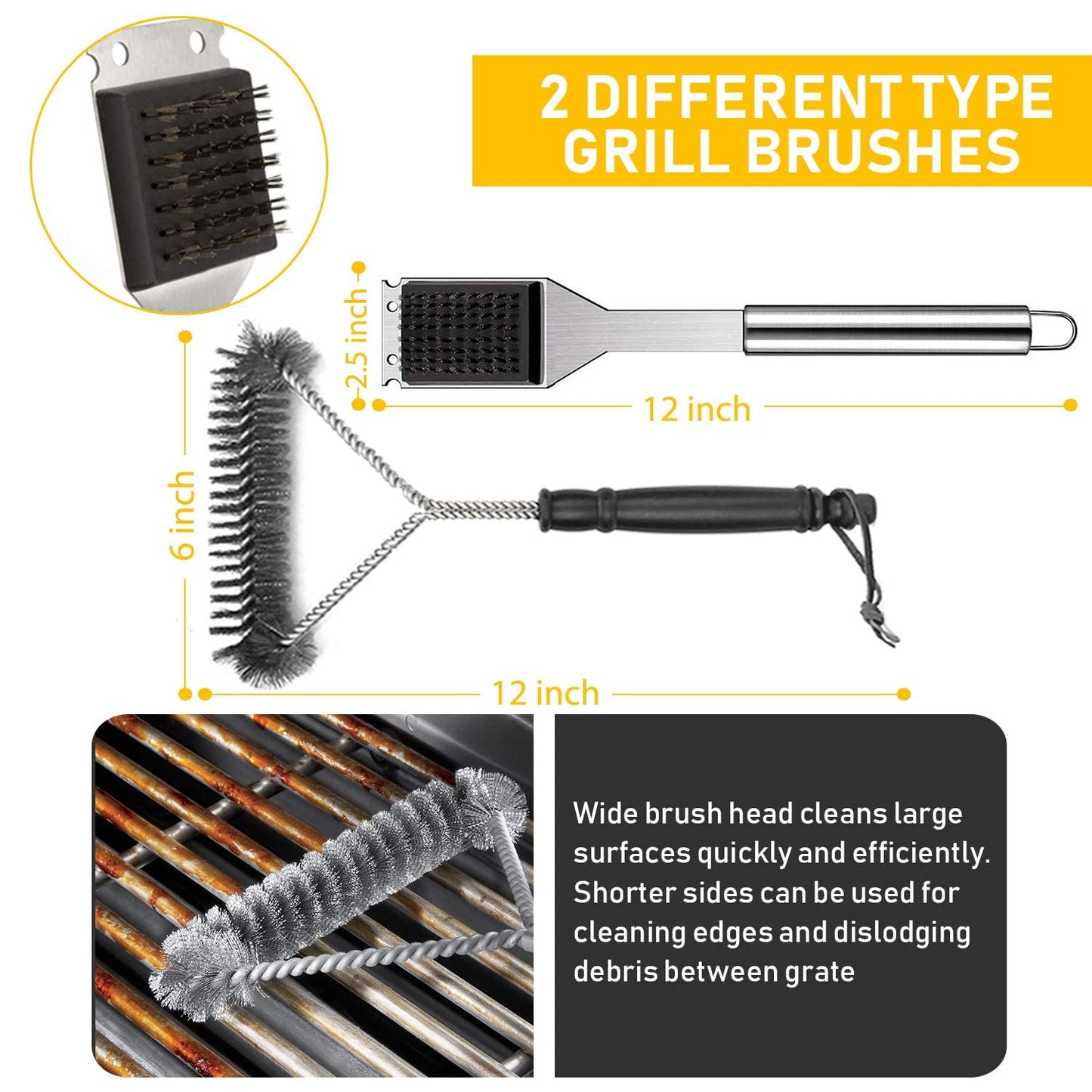 34Pcs Grill Accessories Grilling Gifts for Men, 16 Inches Heavy Duty BBQ Accessories, Stainless Steel BBQ Tools with Thermometer, Grill Mats for Backyard, BBQ Set for Men Women