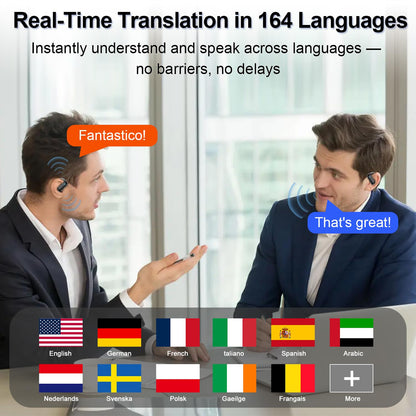 Ai Translation Earbuds Real Time,164 Languages Translator Earbuds with 6 Translation Modes/No Subscription,Audio and Video Calls Translator Headphones,Audifonos Traductores Inglés Español, Coal Black