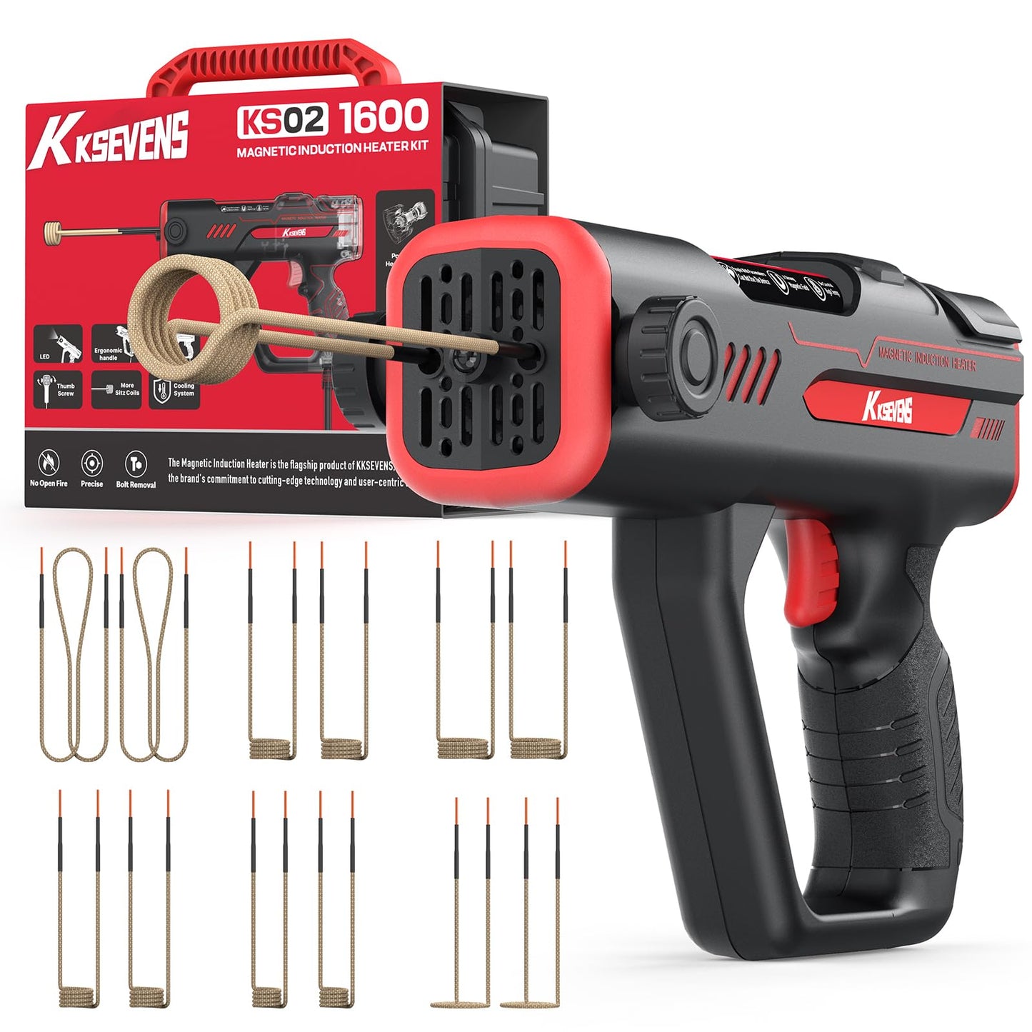 Induction Heater Bolt Removal,1600W 110V Handheld Magnetic Induction Heater Tool with 12 Coils for Rusty Screw Removing,Red