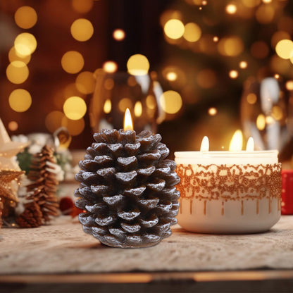 Baquler 4 Pcs LED Pine Cone Candles, Battery Operated, Flameless, Real Wax Pine Cone Candles with LED Flickering for Christmas Party Decoration