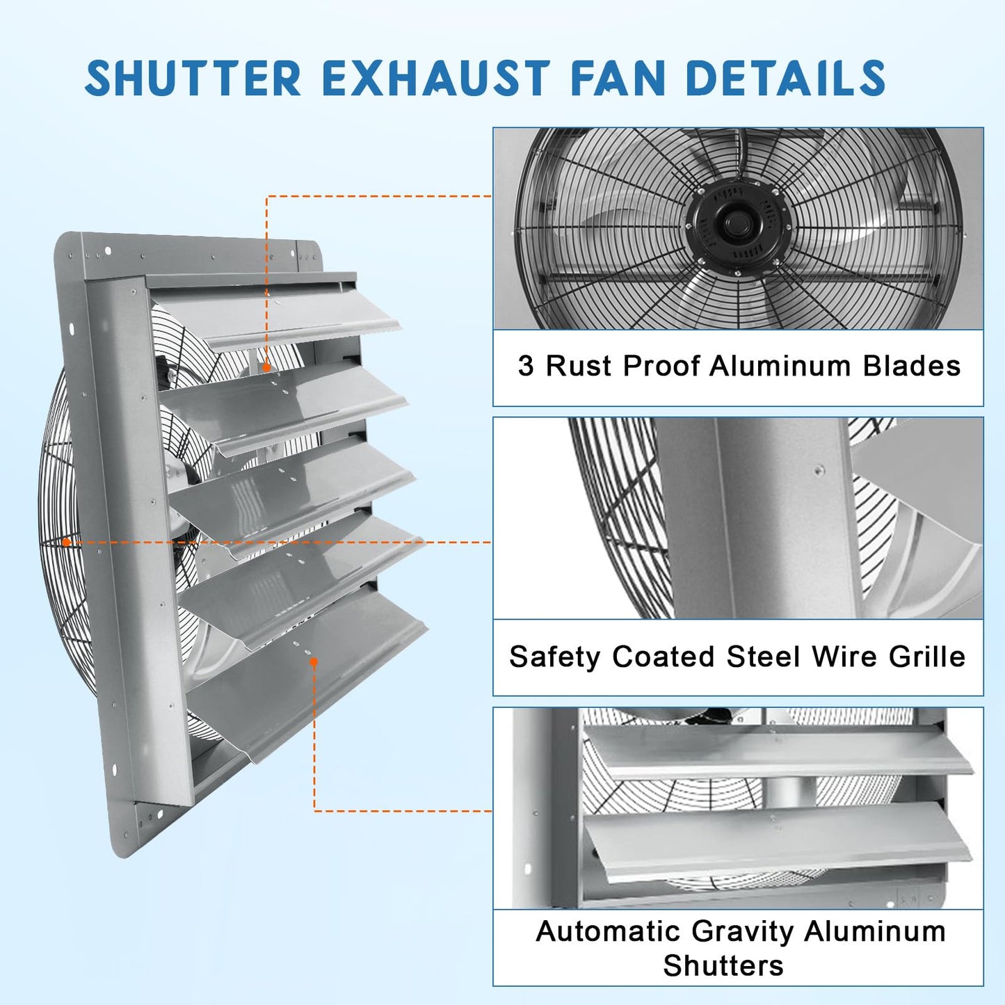 CuisinSmart Steel Industrial Fans 24" Louvered Exhaust Fan AC Model 3500CFM 1500RPM 110V US Plug