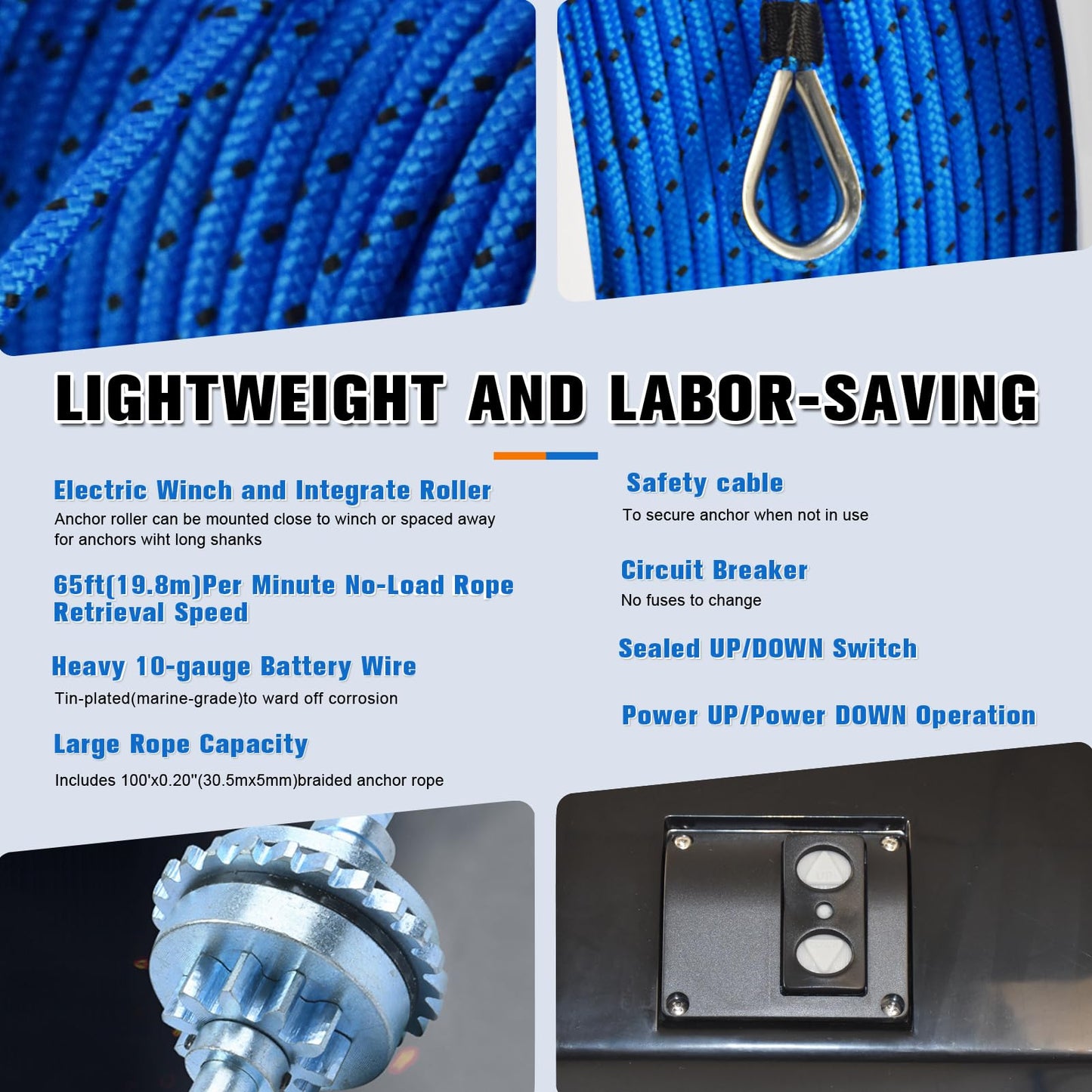 Cygrd Electric Anchor Winch, 25 LBS Marine Windlass, 12V with Remote Control, 100ft Rope, Easy to Operate, Black