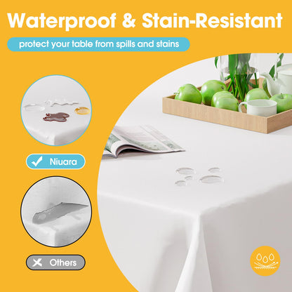 Niuara White Plastic Table Cloth - 4 Pack 54" × 108" Rectangle Disposable Tablecloths for 6FT Tables, Waterproof Table Cover for Party, Holiday & Gathering Use