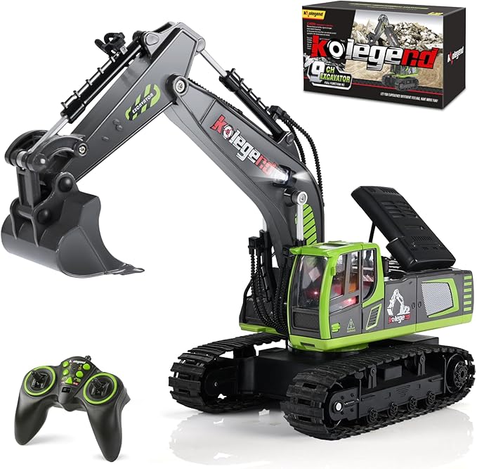 kolegend Remote Control Excavator Toy 16 Inch 11 Channel RC Construction Vehicles Hydraulic Haulers Digger Toys Gift for 6 7 8 9 10 Years Old Kids Boys