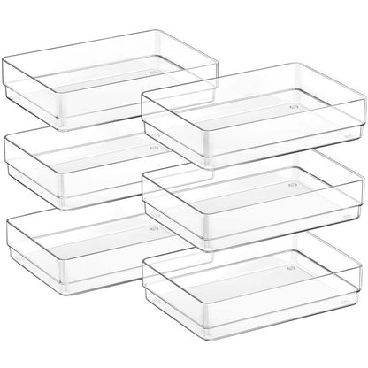 SMARTAKE 6 PCS Clear Plastic Drawer Organizers Set, Large Size Non-Slip Desk Drawer Organizer, Versatile Bathroom and Vanity Drawer Organizer Trays for Makeup, Bedroom, Office, Kitchen Utensils