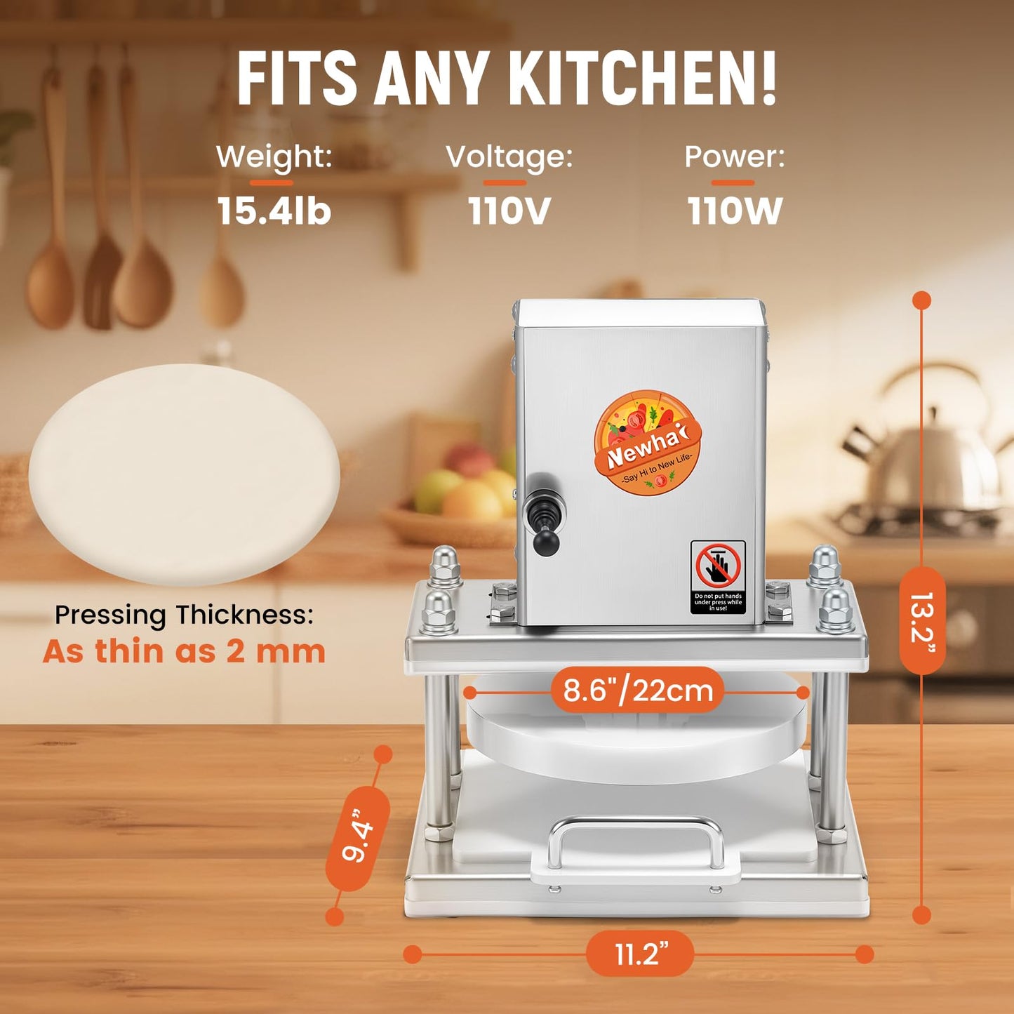 Newhai Commercial Pizza Dough Press Machine 8.6” Electric Dough Roller Sheeter Pastry Pizza Bread Press Forming Processor with 400 Pcs Parchment Papers for Bakery Home Restaurant Use