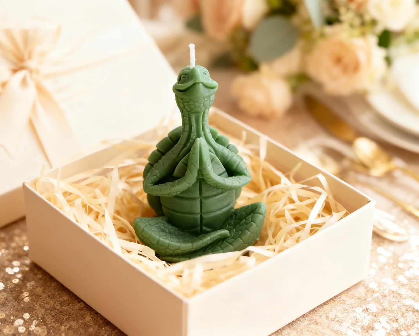 Turtle Yoga Pose Shaped Scented Candle,50G Aroma Soy Wax Decorative Art Candle for Table Photo Prop Birthday,Prefect Gift for Meditation Stress Relief Mood Boosting (Green)