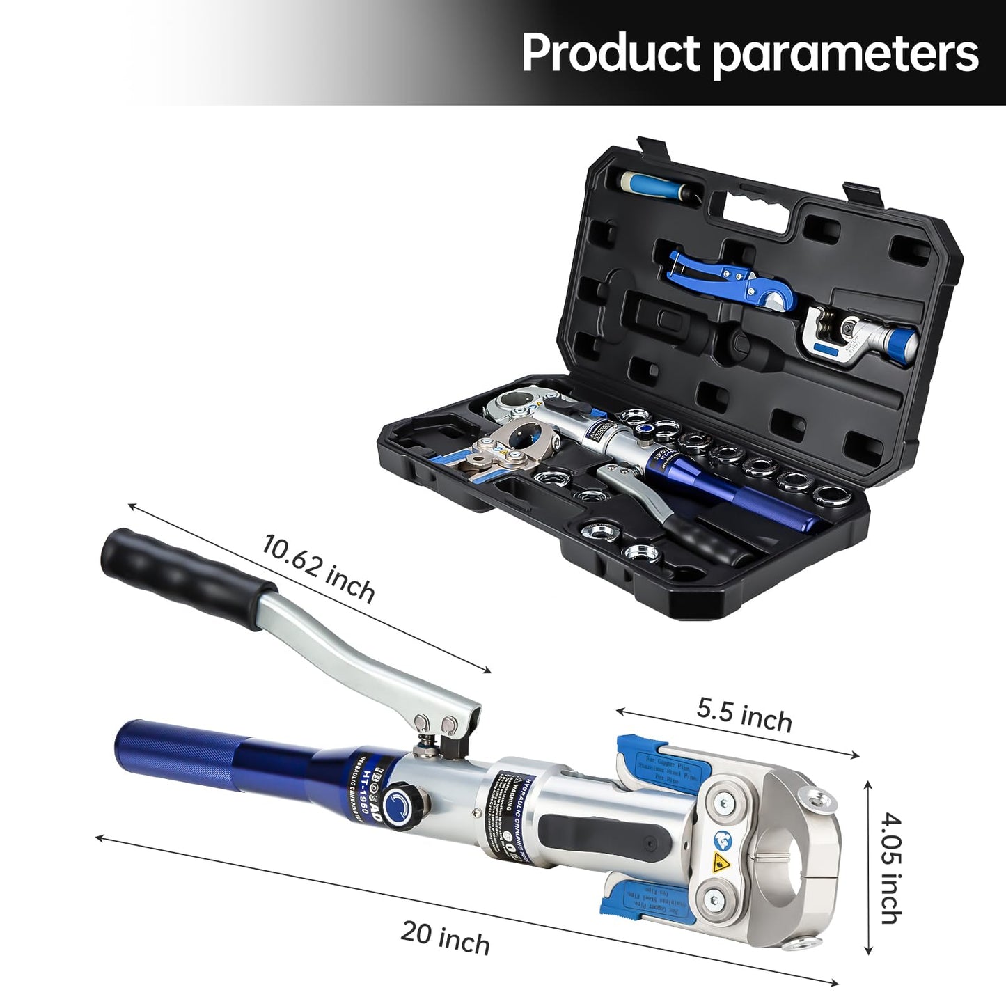 IBOSAD Hydraulic Copper Pipe Tube Fittings Crimping Tool with 30° Angle Jaw with1/2,3/4,1" Die for Copper Pipe and F877 Stainless PEX Press Sleeves,3/8" to 1" Die for F1807 Pex Pipe Copper Ring