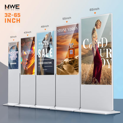 QIXZOCV MWE 37 Inch Digital Signage Displays, LCD Screen Advertising Kiosk with Custom Service, Indoor Floor Standing Commercial Totem, Android System Vertical Poster with Auto Media Player-White